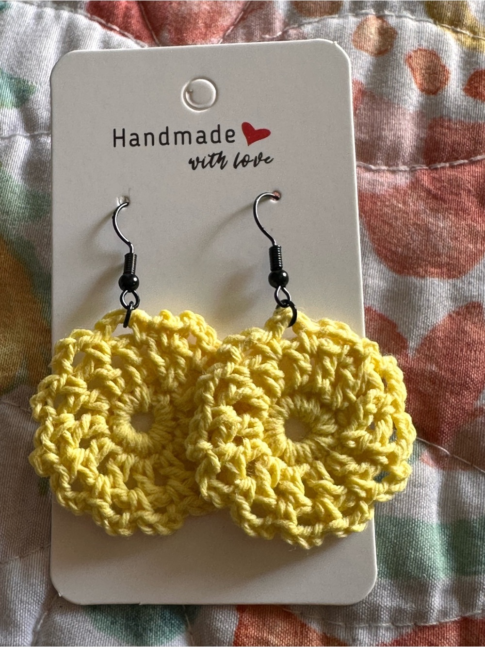 Handmade Yellow Crochet Flower Earrings - Kids Accessories - Picture 2 of 4